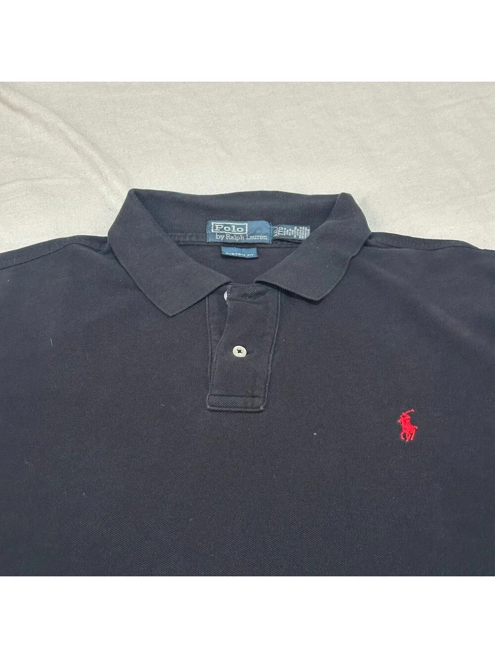 Polo Ralph Lauren Black Pique Polo Shirt Red Pony Made in USA XXL 2XL Custom Fit